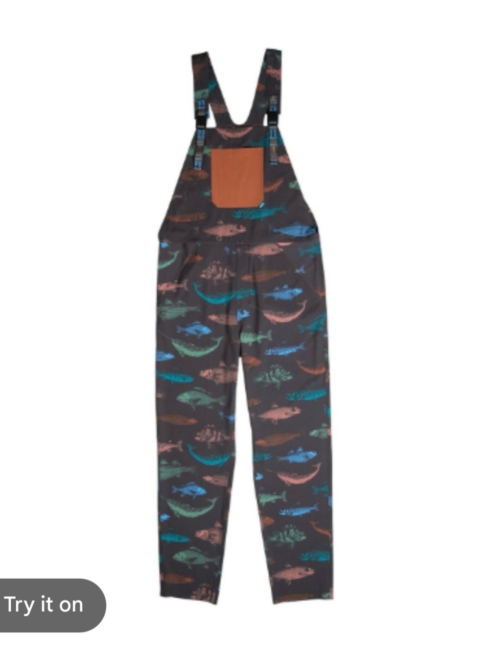 Kavu Charcoal Fish-Print Overalls with Rust Pocket
